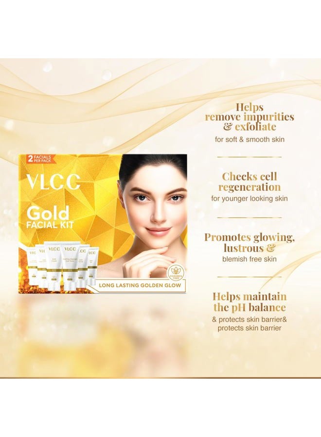 VLCC Gold Facial Kit for Bright & Glowing Skin 60g | 6-Step Facial Kit with Gold Infused Products | Cleanser, Scrub, Gel, Cream, Peel-Off Mask, & Moisturizing Gel | Instant Glow & Hydration. - Image 5